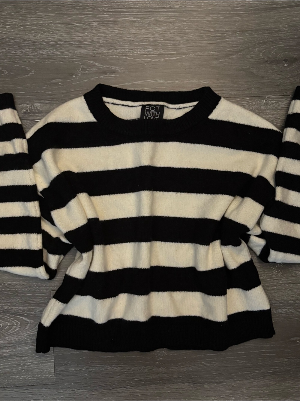 Women’s Black & White Striped Crewneck Sweater